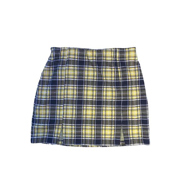 Divided Yellow Plaid Skirt By H&M, Size Small, Mini Skirt With Elastic Waist - Picture 2 of 9